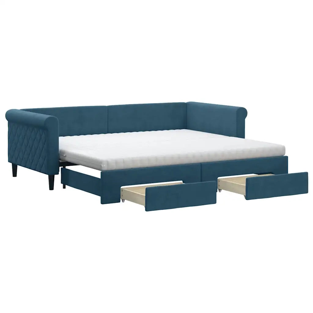 Divano Letto Estraibile con Cassetti Blu 90x200 cm in Velluto 3197842