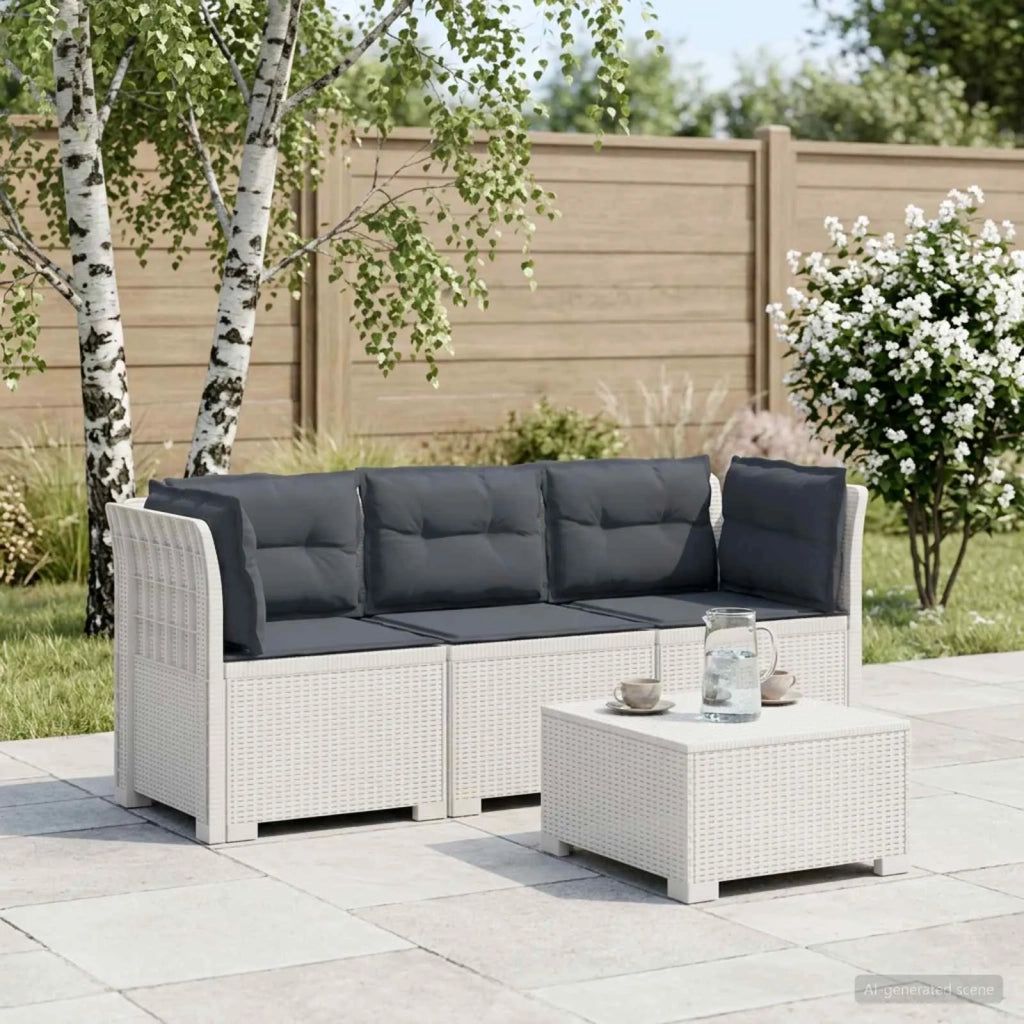 Divano da esterno-Divano da Giardino 3 posti con cuscini in look rattan PP Bianco 993405