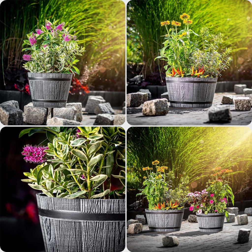KADAX Vaso da fiori rotondo grigio, set da 2 pezzi 30+40 cm