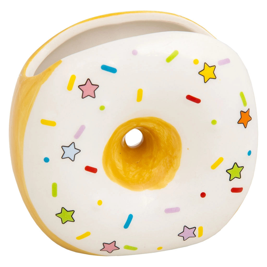 Portapenne a ciambella in ceramica bianca 11x6,5x11h