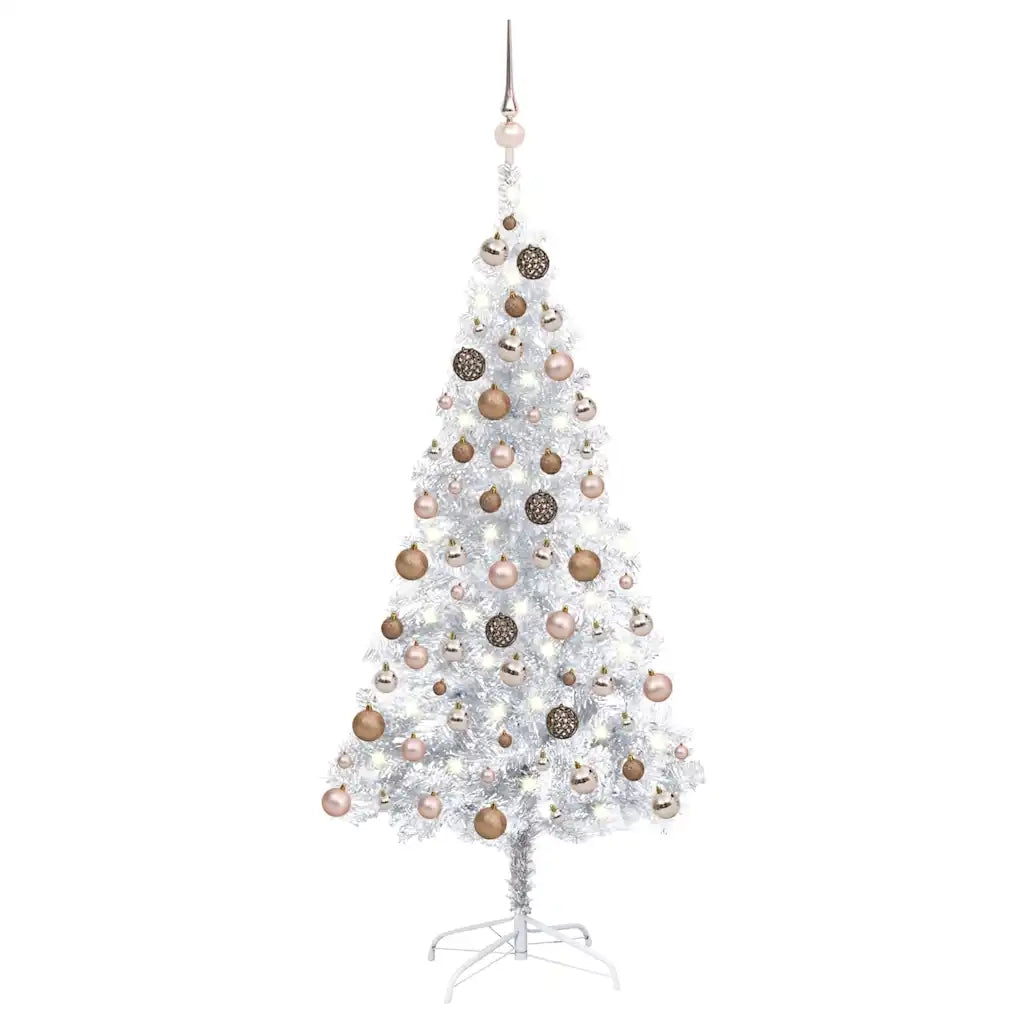 Set Albero Natale Artificiale LED e Palline Argento 120cm PET cod mxl 26342