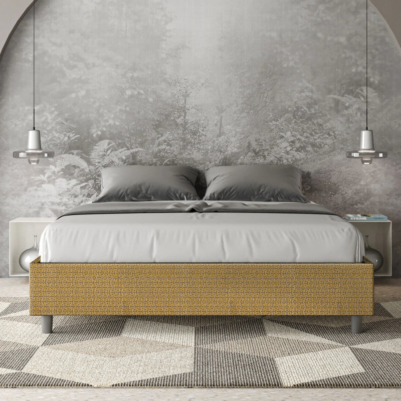 Letto Sommier imbottito Matrimoniale 160x190 cm tessuto Labirinto Azelia - Con rete,Giallo