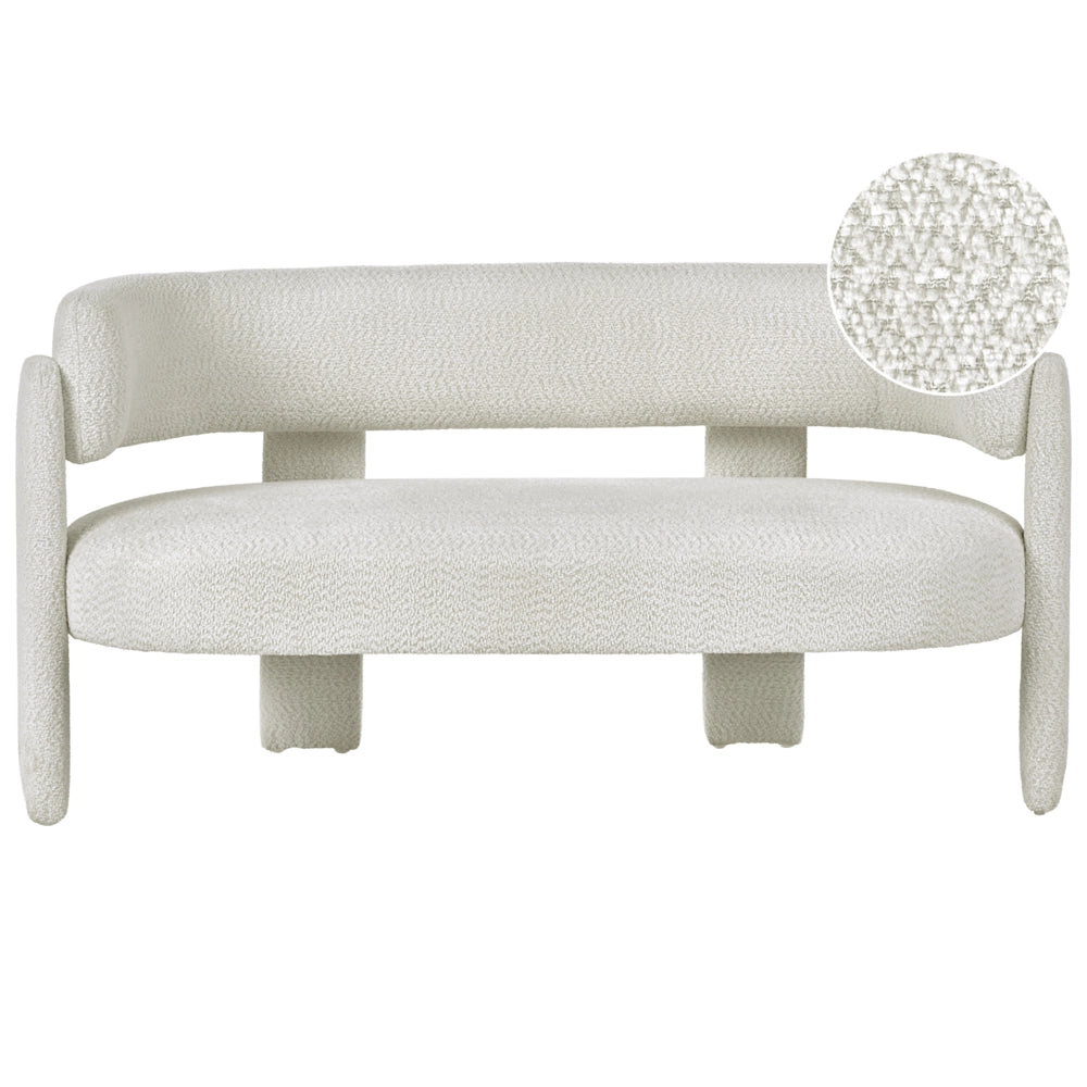 Divano a 2 posti in ciniglia di poliestere bianco sporco moderno e confortevole con seduta e schienale curvi in stile scandinavo