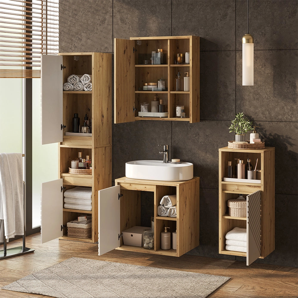 Set mobili bagno Viola Rovere artigianale 4 parti Vicco