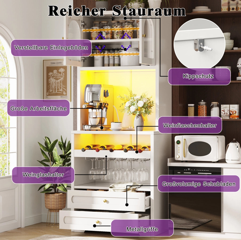 Mobile alto da cucina con LED smart, portabottiglie e USB