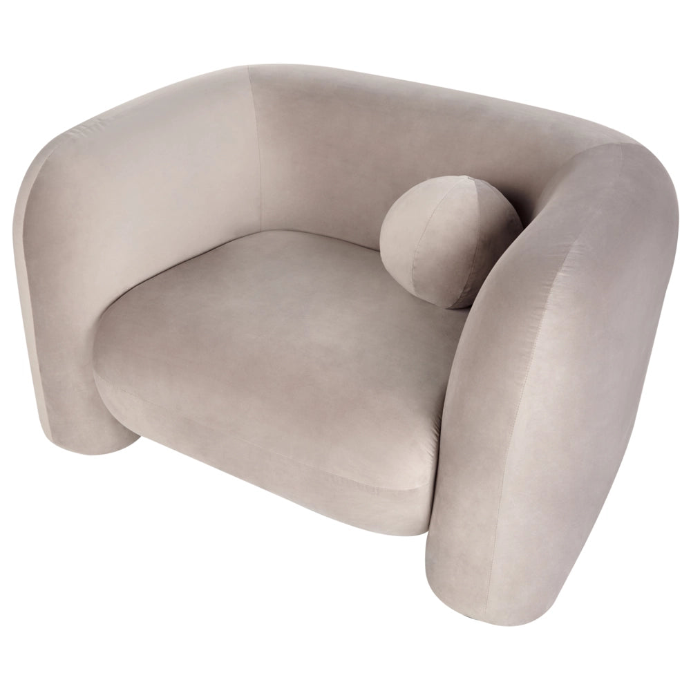 Set da salotto composto da divano e poltrona in velluto tortora 4 posti con cuscini aggiuntivi stile glamour retrò soggiorno