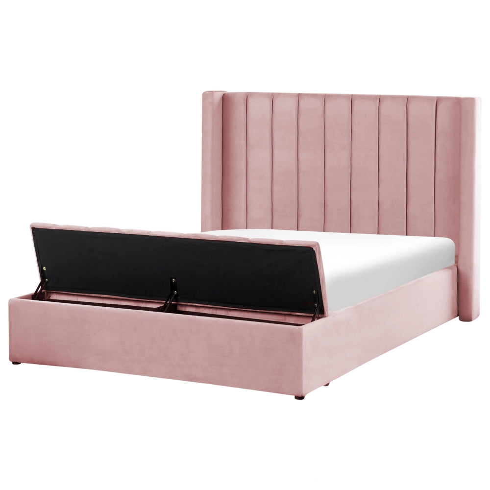 Letto velluto di colore rosa rete a doghe e cassapanca 140 x 200 cm camera da letto
