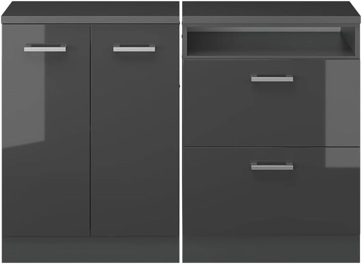Set di mobili sottotetto Rion, Antracite lucido, 120 cm Set di 2 carcasse armadio profondità 60 cm, adatto per il salvaspazio sotto tetti spioventi