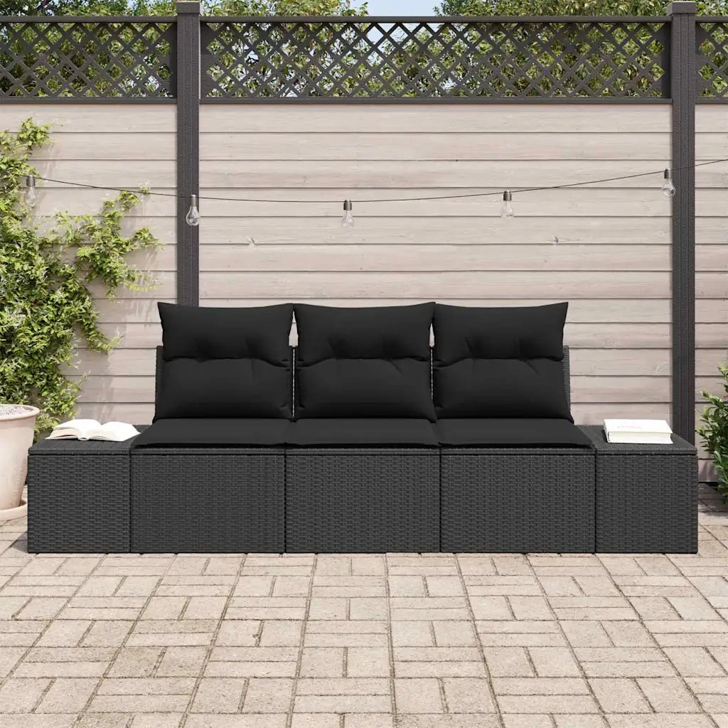 Set Divano da Giardino con archiviazione 3 pcs Nero polyrattan 3355592