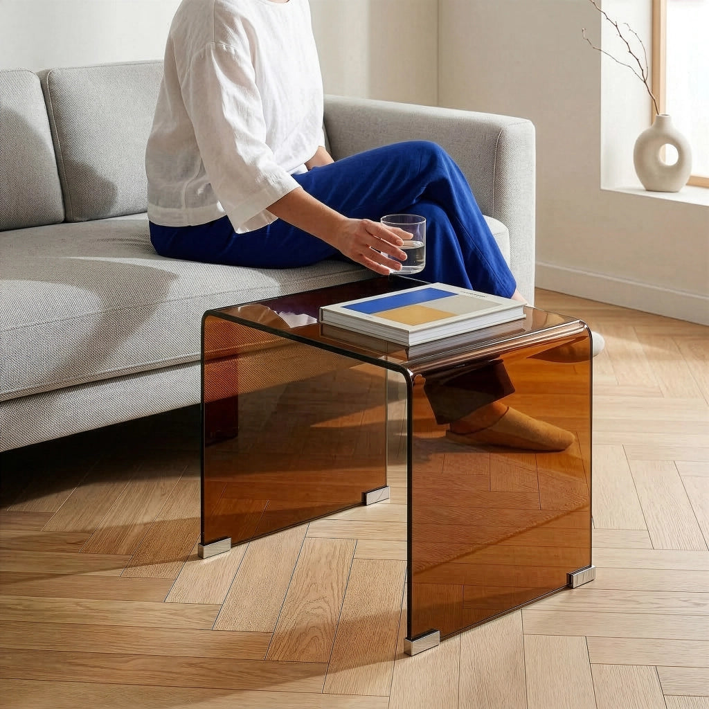 Tavolino da Salotto Varlofrek in Vetro 50 x 50 x 50 cm - Marrone [en.casa]