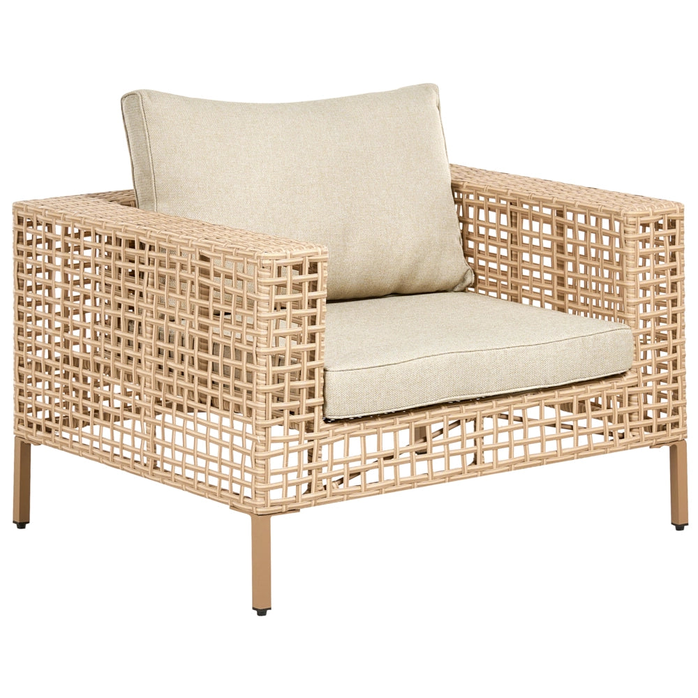 Set da giardino lato sinistro beige in rattan PE a 4 posti con cuscini tavolino e poltrona