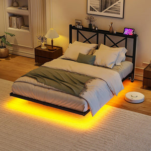 Letto doppio 120x200cm - Xylo - LED USB sospeso facile montaggio