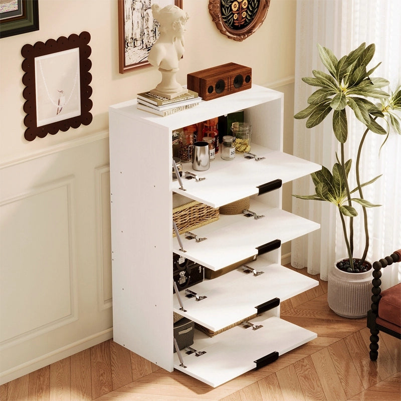 Libreria moderna, alta e chiusa, in stile loft, con 4 ripiani, ideale per il soggiorno.