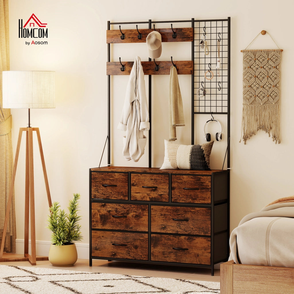 Mobile ingresso con appendiabiti e cassetti ¨C zephmum ¨C marrone 100x30x183 cm