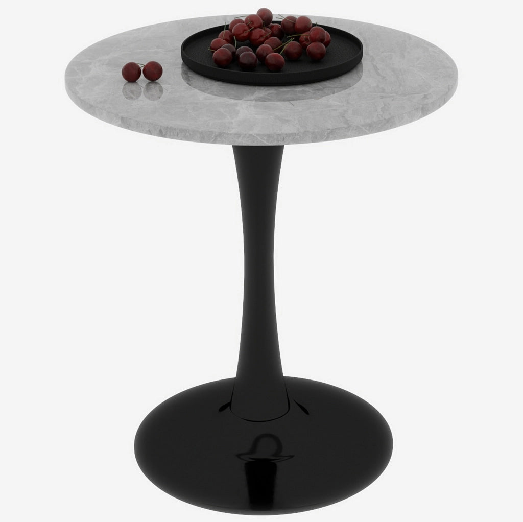 Tavolino rotondo con design moderno; in marmo artificiale nero e grigio