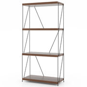 Scaffale multiuso a 4 ripiani con struttura in metallo-Libreria autoportante con stile industriale Noce 61x29,5x105cm