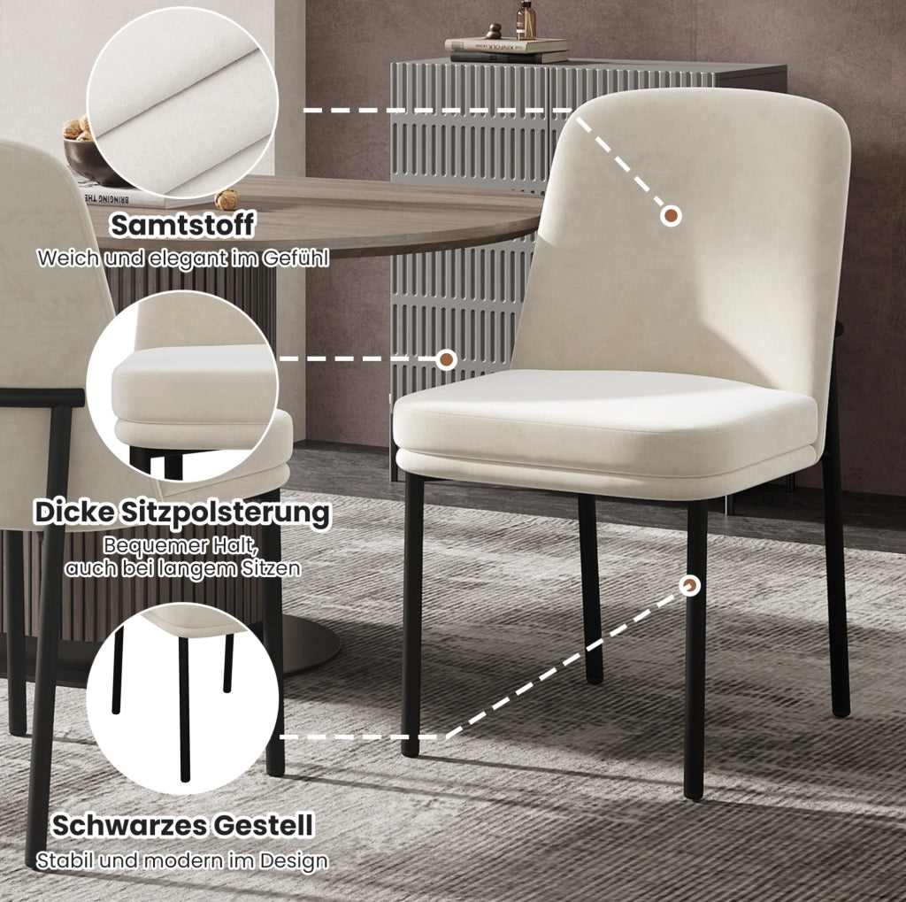 Set di 4 sedie da pranzo in velluto beige con struttura nera