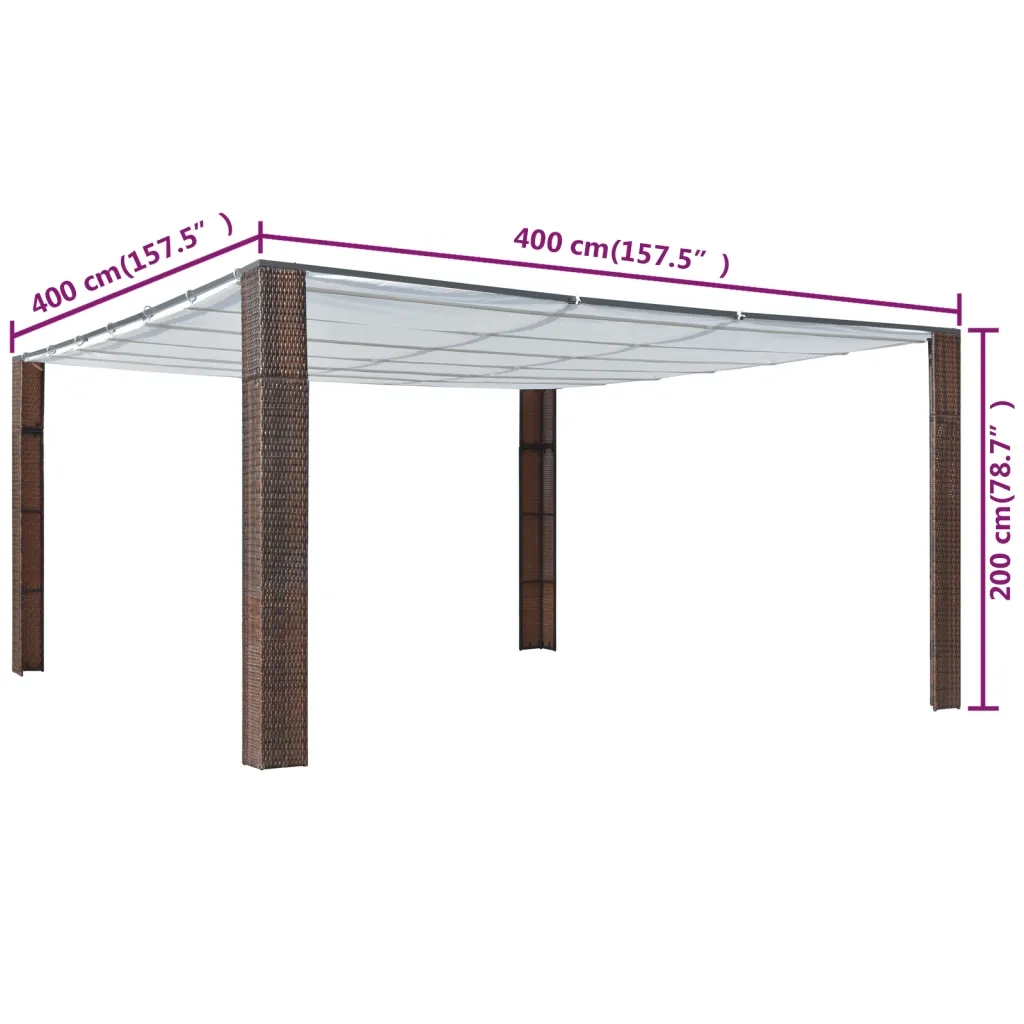 Gazebo con Tetto in Polyrattan 400x400x200cm Marrone e Crema 44817