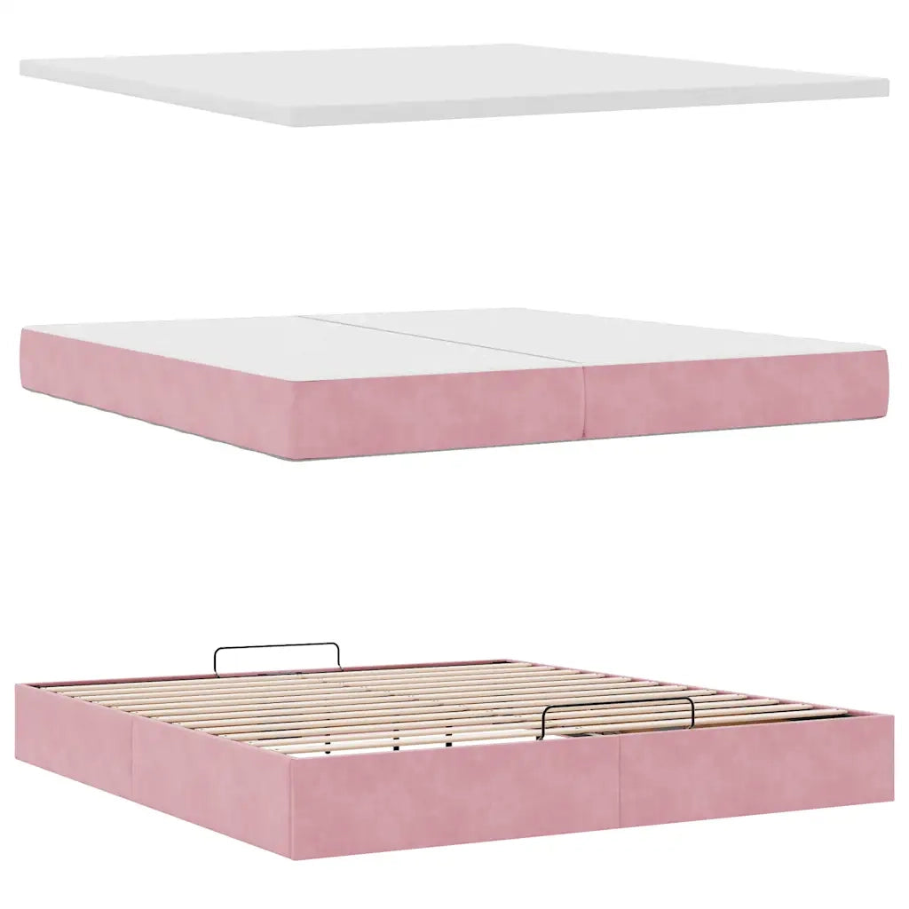 Struttura Letto Pouf con Materassi Rosa 200x200 cm Velluto 3312793