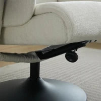 Poltrona relax, reclinabile e massaggiante a 5 punti, con funzione di riscaldamento elettrico e poggiapiedi, girevole a 360°, in tessuto chenille, 75.5x77x100 cm, Bianco