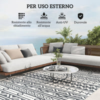 Tappeto da Esterno Reversibile 182x274 cm con Motivo Geometrico e Borsa Inclusa Grigio e Bianco