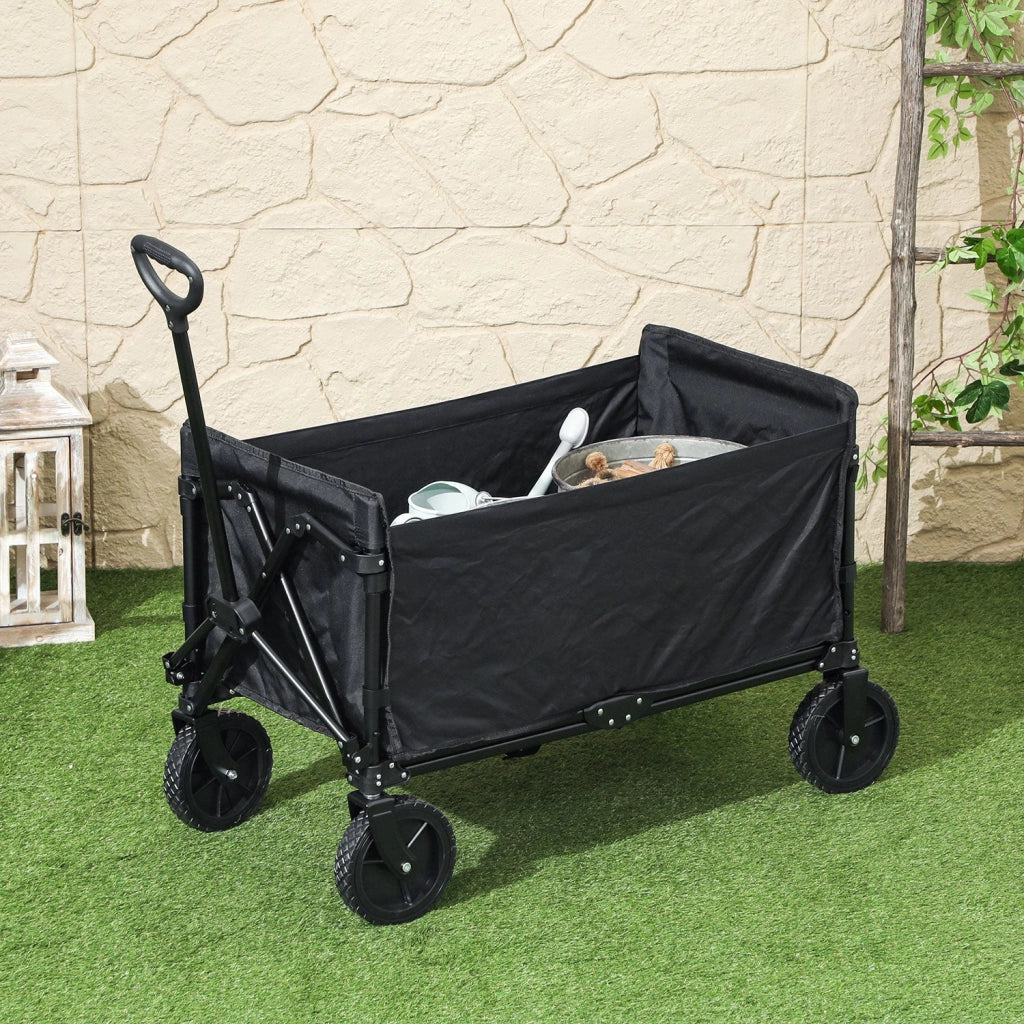 Carrello da Giardino 90x48x62 cm da 120L Pieghevole in Acciaio e Poliestere Nero