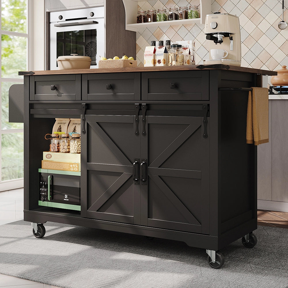 Isola cucina - Xylo - 2 porte scorrevoli/3 cassetti nero