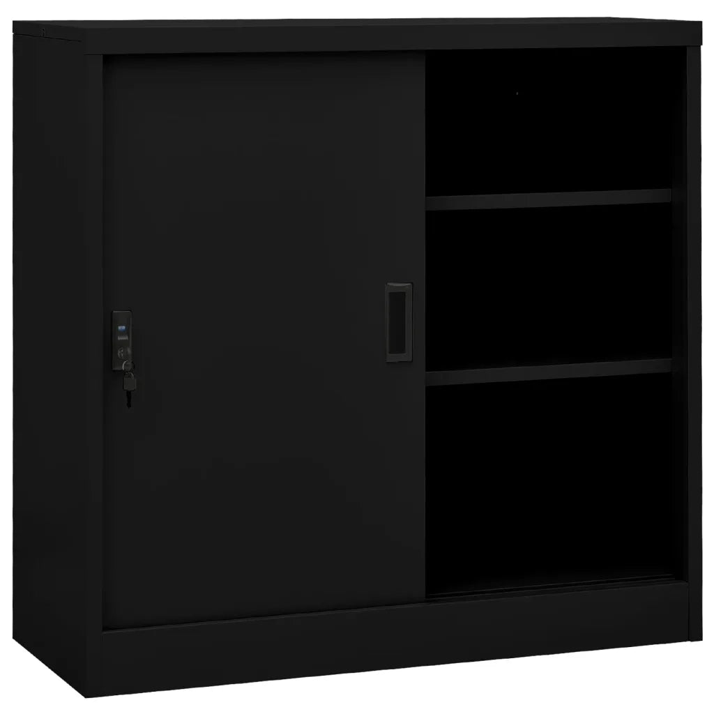Armadio da ufficio con anta scorrevole 90 x 40 x 90 cm robusto e sicuro design moderno in acciaio nero 02_0046812