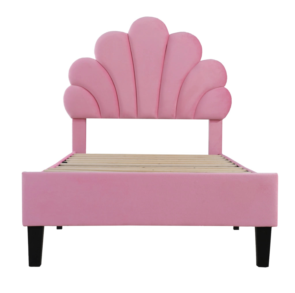 Letto imbottito 90x200 cm rosa con testiera a fiore e rete