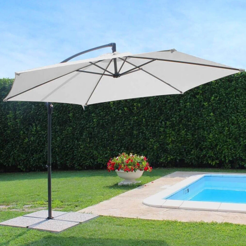 Ombrellone da giardino Ø 3 con telo in poliestere Bianco palo Nero antivento mod. Eris