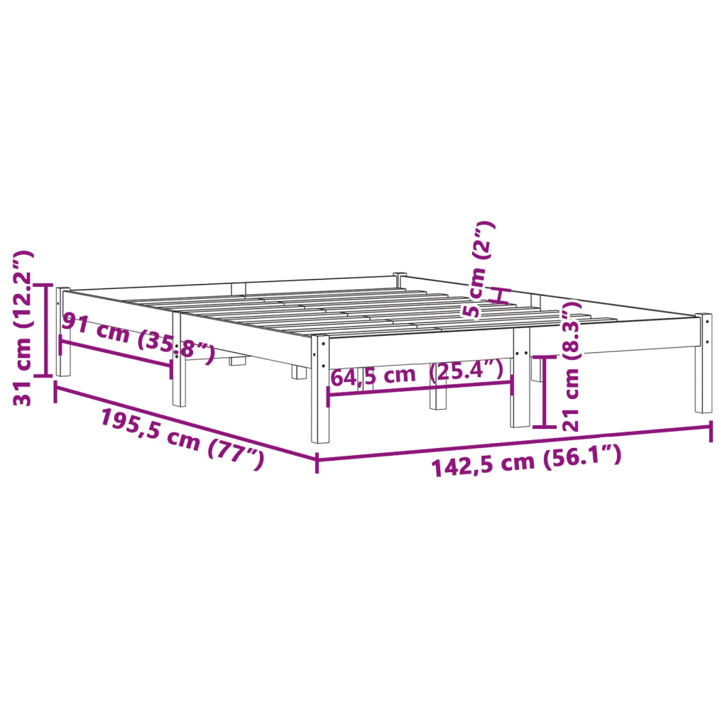 Giroletto senza Materasso-Struttura Letto 135x190 cm in Legno di Pino Full