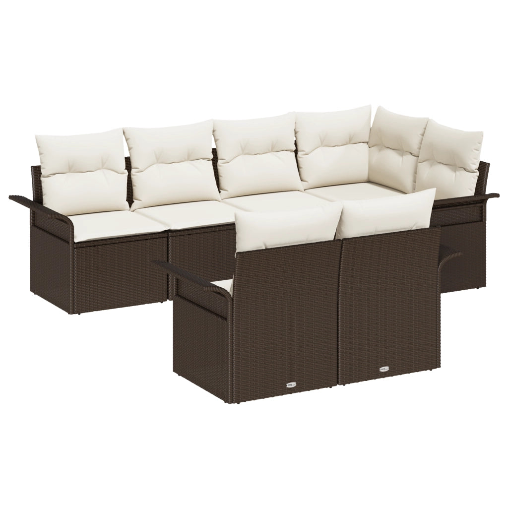 Set divani giardino  7 pezzi con cuscini marrone polyrattan