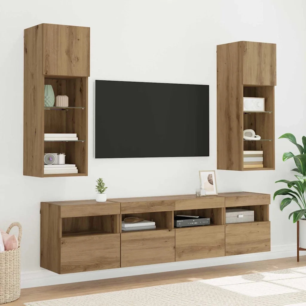 Mobile TV da parete con LED Rovere artigianale 40 x 30 x 40 cm