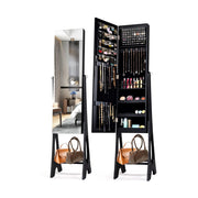 Mobile portagioielli indipendente 36 x 33,5 x 154,5 cm con specchio regolabile e 12 LED elegante MDF nero 20_0010375