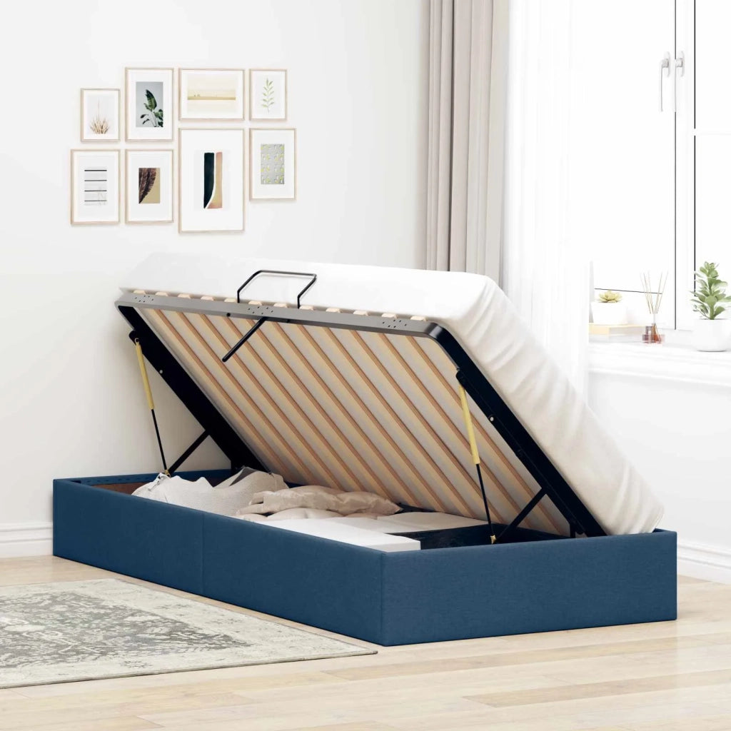 Letto ottomano con archiviazione Blu 90 x 190 cm Tessuto 3442795