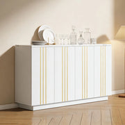 Credenza con 4 ante e ripiani regolabili, per soggiorno e ingresso, in truciolare, bianco e oro, 35 × 140 × 70 cm