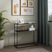 Tavolo a Consolle Kuhmo in Metallo 80 x 80 x 30 cm 2 Piani di Appoggio Nero [en.casa]