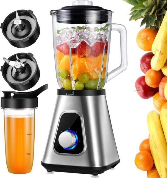 Lattina per Smoothie - 1300W - 1,5L - Lattina Personale - Combo per Bevande Congelate e Salse - Argento e Nero