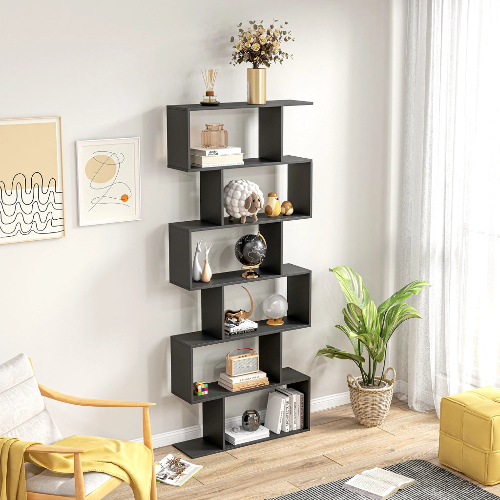 Libreria a Zig Zag Design Contemporaneo ¨C Zephmum ¨C 6 Ripiani 80x23x192 cm Nero