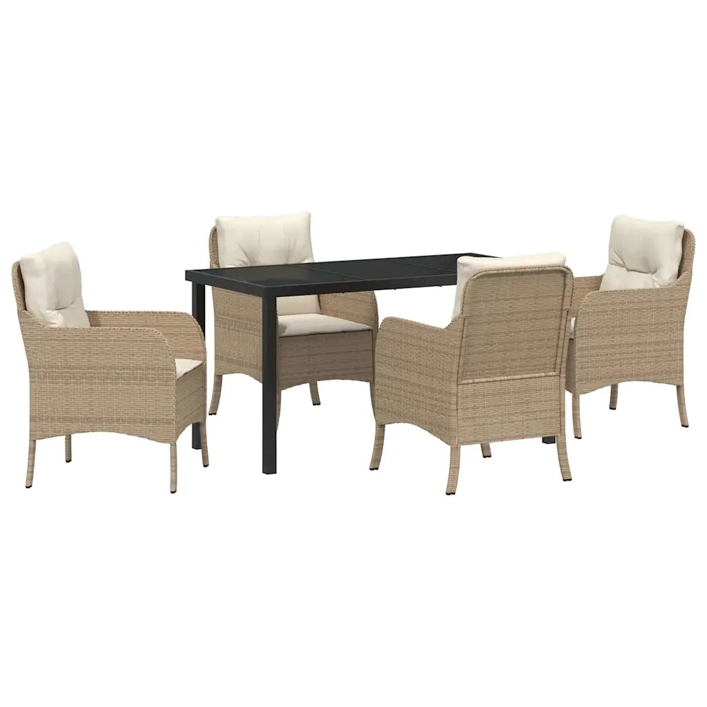 Set da Pranzo per Giardino con cuscino 5 pcs Beige polyrattan 3380171
