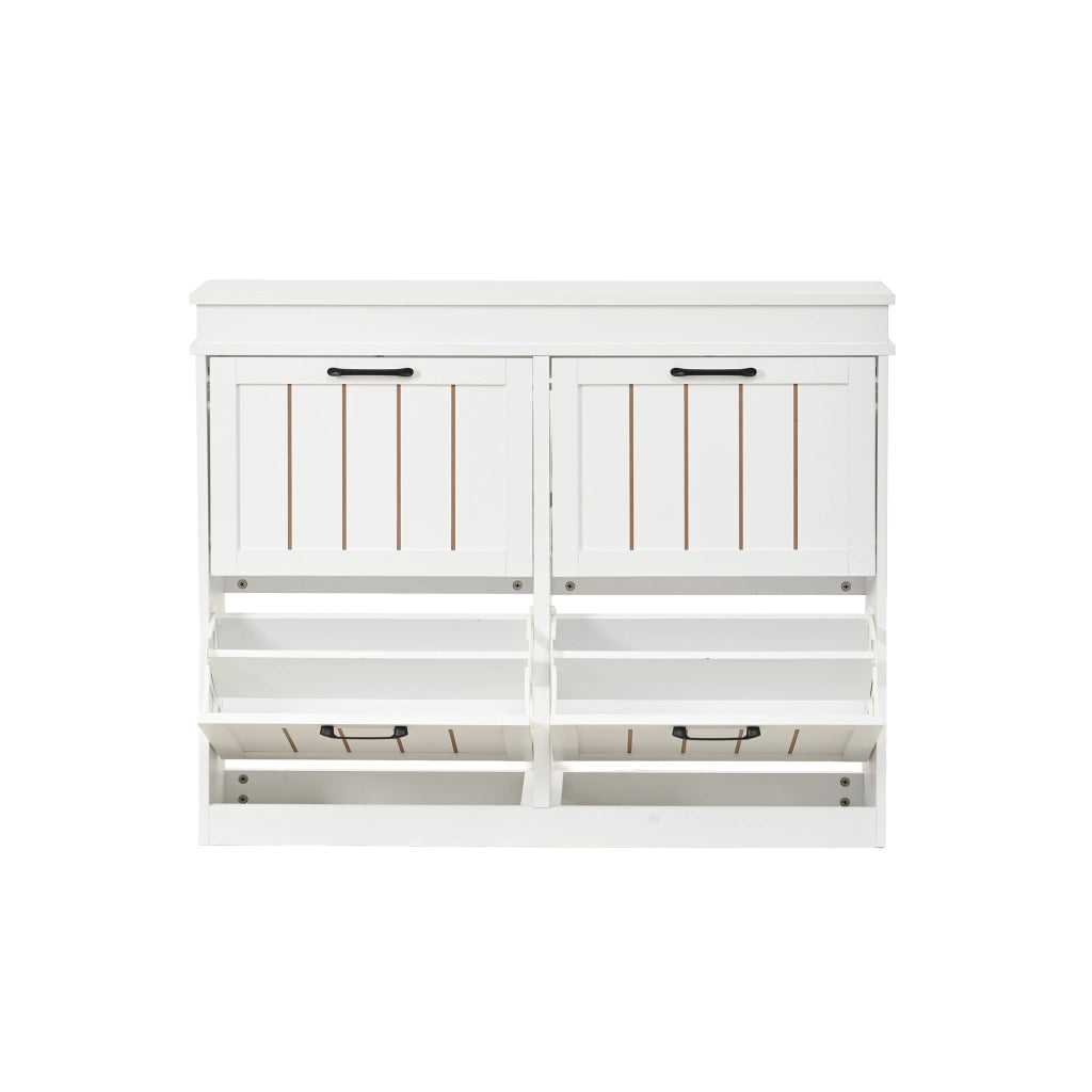 Scarpiera salvaspazio con 4 ante a ribalta, 8 ripiani, struttura in MDF, bianco, 105 x 24 x 83 cm