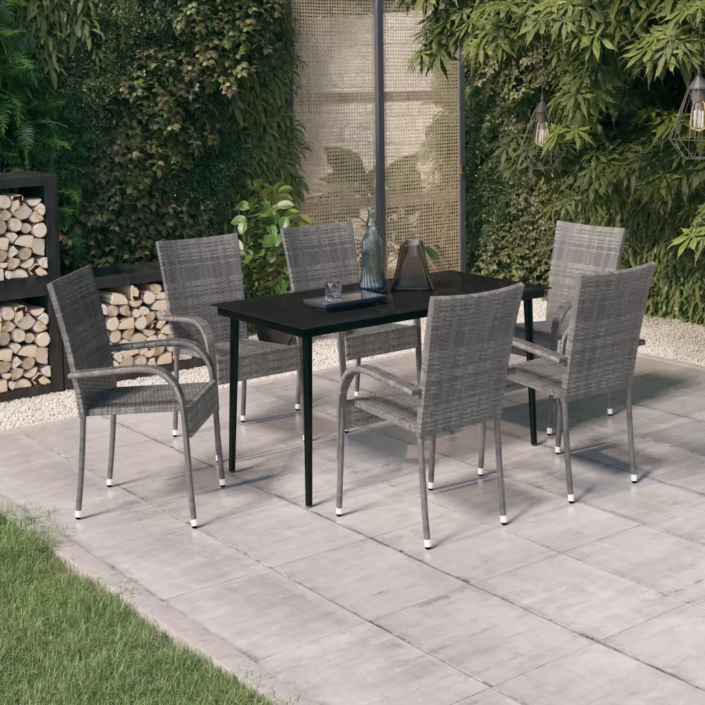 Set da Pranzo per Giardino 7 pz con Cuscini Grigio e Nero cod mxl 43781