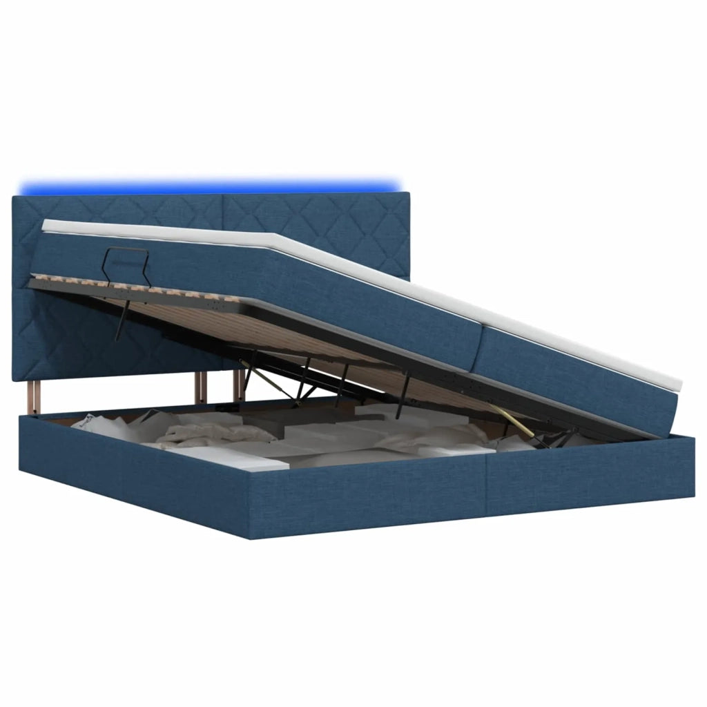 Letto con contenitore LED e materasso Blu 200 x 200 cm Tessuto 3460034