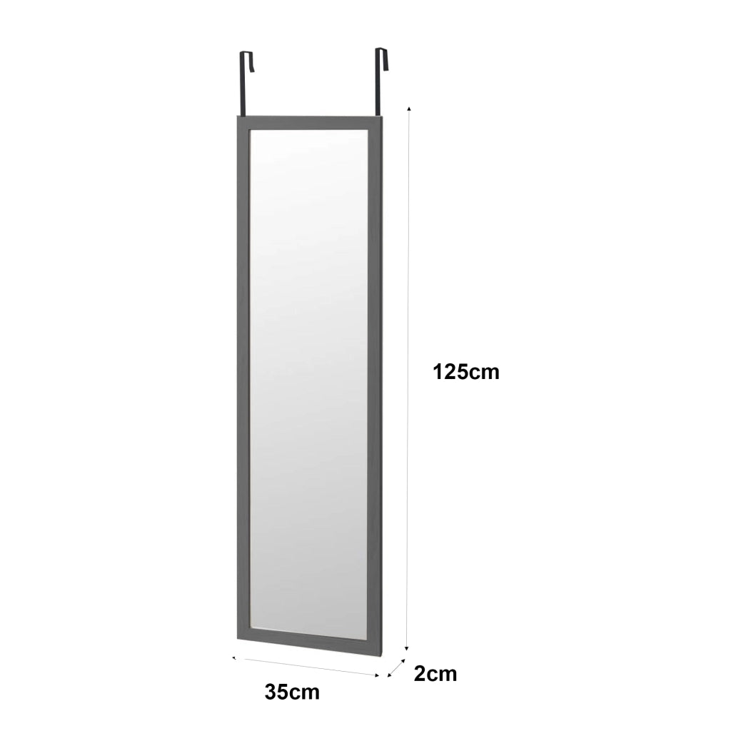 Specchio per porta grigio 125x35 cm - Cornice in MDF, leggero e facile da appendere, stile nordico