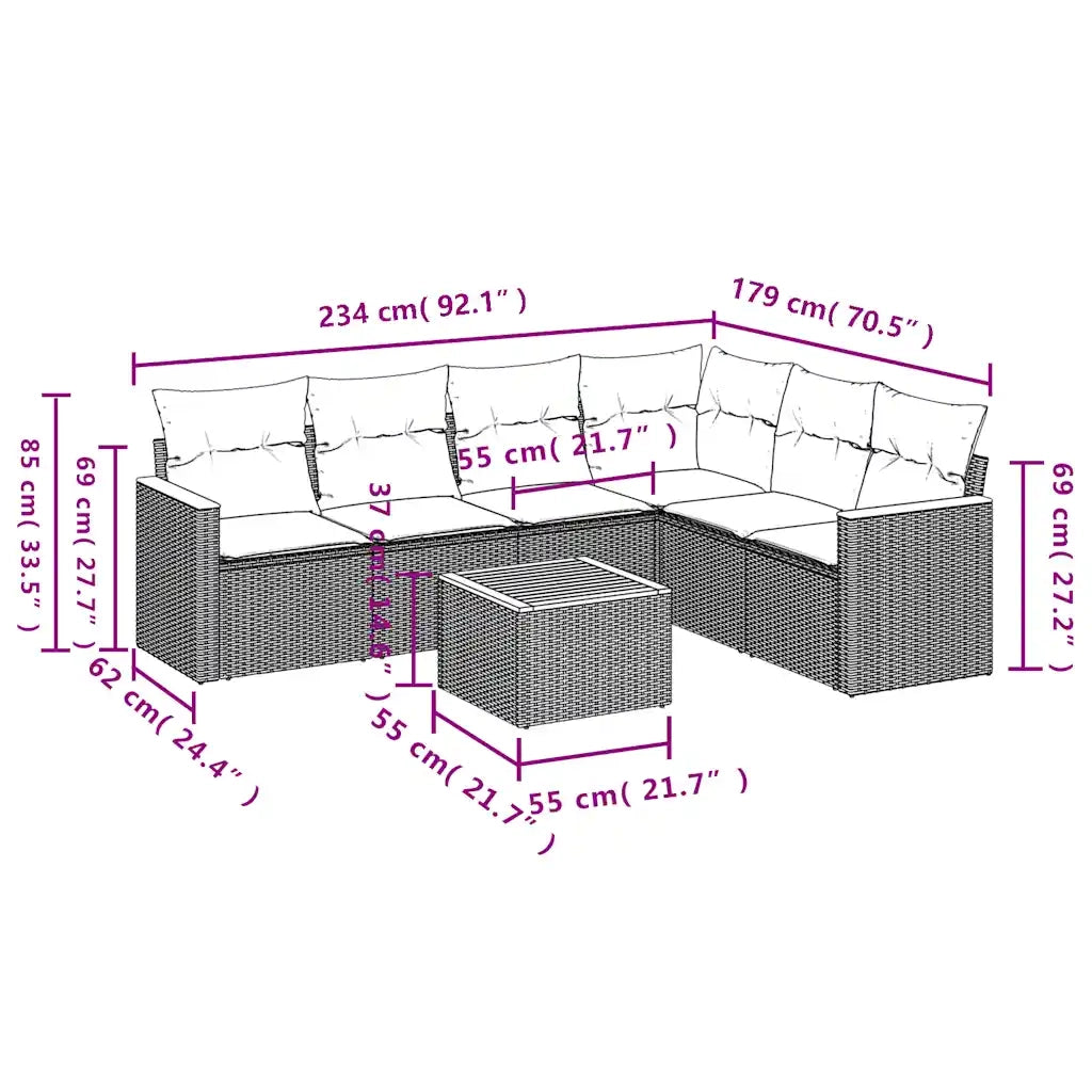 Set Divani da Giardino 7 pz con Cuscini Nero in Polyrattan 3226008