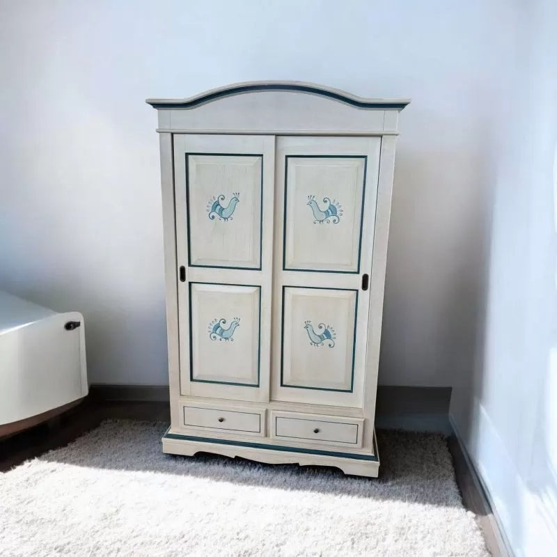 Armadio 2 ante scorrevoli legno shabby bianco anticato pavoncella 122x59x200 - Mobili 2G