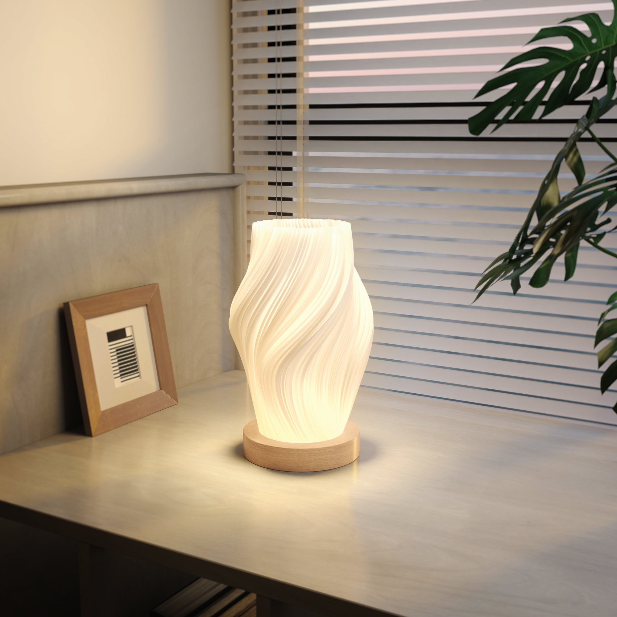 Lampada da Tavolo Ondulata a 3 Tonalità Ø12x20 cm con presa USB in ABS e Caucciù Bianco