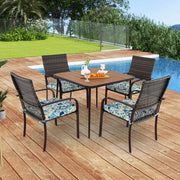 Set di mobili da giardino in rattan, per 4 persone, set da pranzo, 4 sedie con tavolo, sedie da giardino con cuscino, tavolo da giardino in WPC con foro per ombrellone