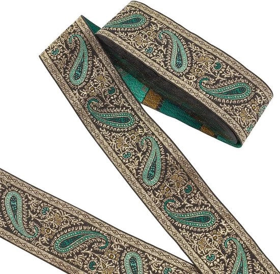 Lint di Jacquard - 10 yard - larghezza 5 cm - verde - boho - trim tessuto - decorazione etnica - bordo - polyester - tessuto piatto - decorazione - accessori DIY - accessori per abbigliamento - decorazioni