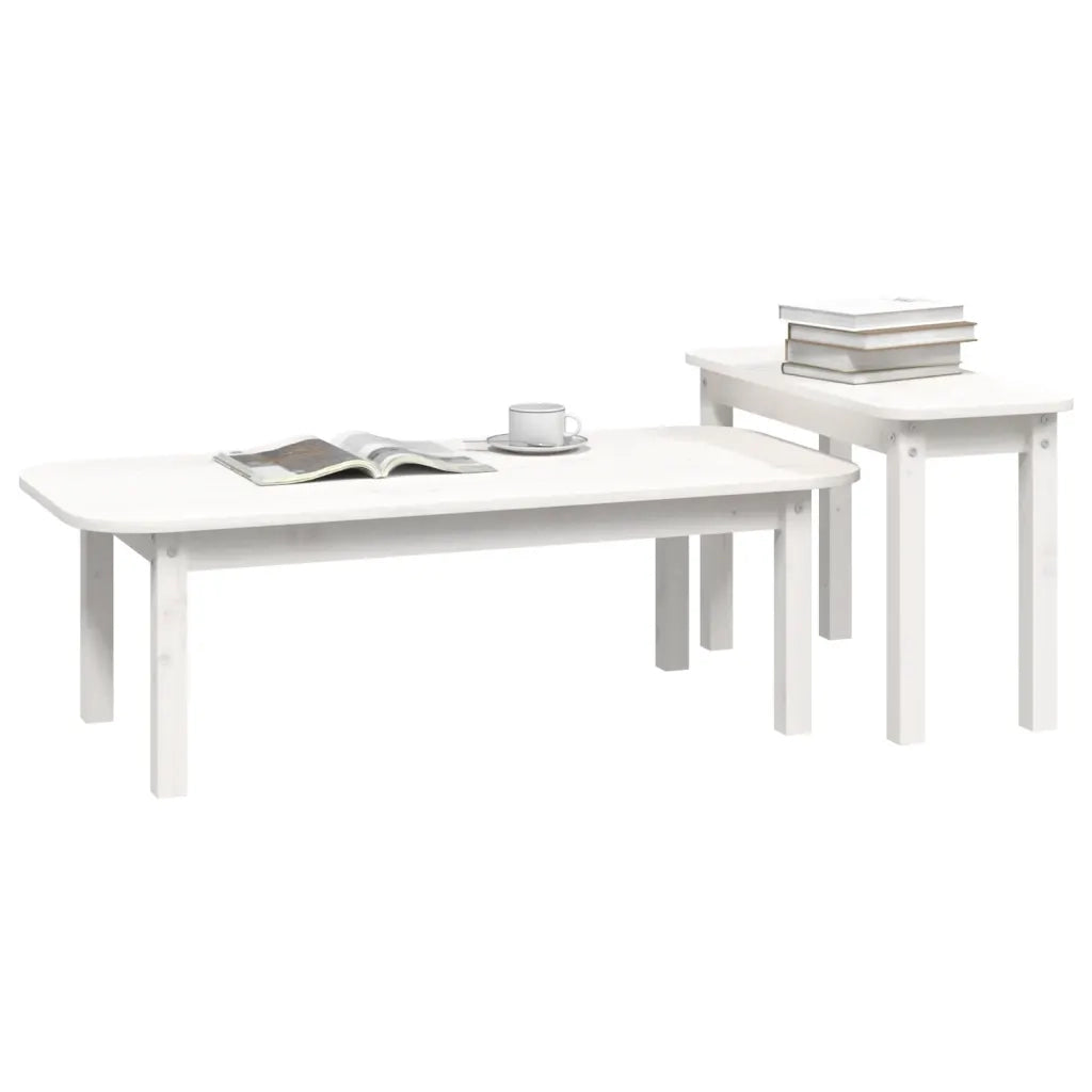 Set Tavolini da Salotto 2 pz Bianco in Legno Massello di Pino cod mxl 24586